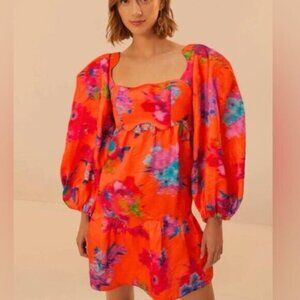 FARM RIO- Vibrant Multicolor Puff Sleeve Dress- New With Tags